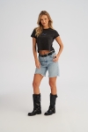 Krótka koszulka damska CROPPED sprany czarny