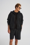 Men’s Zip Hoodie Washed Effect Black